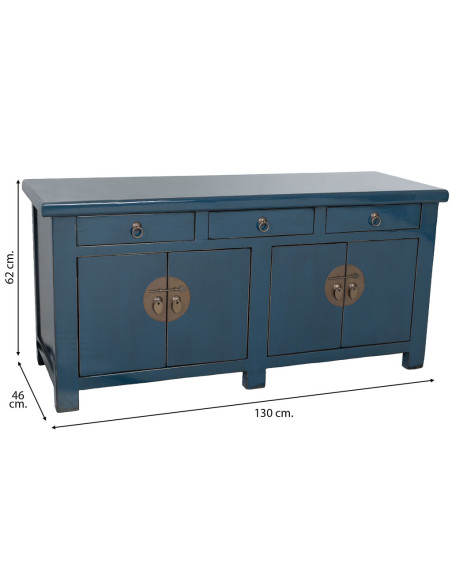 Buffet 4 portes 3 tiroirs bois bleu indigo 130x46x62 cm Azesia  - 11