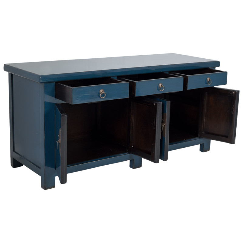 Buffet 4 portes 3 tiroirs bois bleu indigo 130x46x62 cm Azesia  - 3