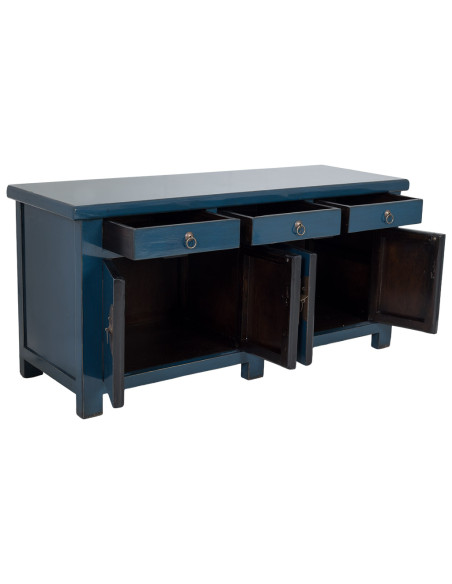 Buffet 4 portes 3 tiroirs bois bleu indigo 130x46x62 cm Azesia  - 3
