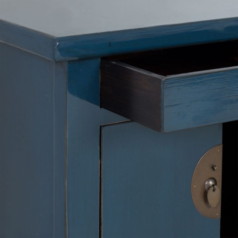 Buffet 4 portes 3 tiroirs bois bleu indigo 130x46x62 cm Azesia  - 5