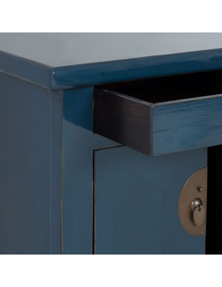 Buffet 4 portes 3 tiroirs bois bleu indigo 130x46x62 cm Azesia  - 5