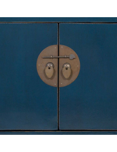 Buffet 4 portes 3 tiroirs bois bleu indigo 130x46x62 cm Azesia  - 7