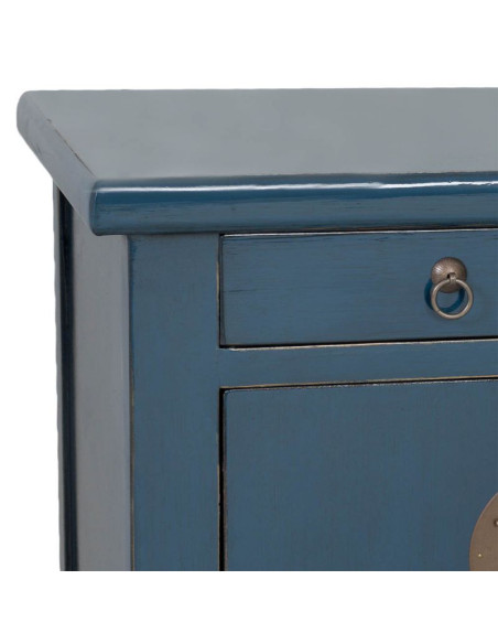 Buffet 4 portes 3 tiroirs bois bleu indigo 130x46x62 cm Azesia  - 9
