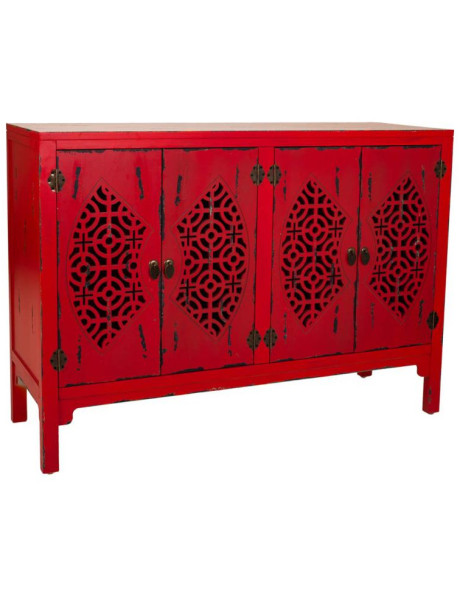 Buffet oriental 4 portes bois rouge antique 120x40x86,5 cm Liomio  - 1