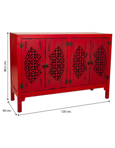 Buffet oriental 4 portes bois rouge antique 120x40x86,5 cm Liomio  - 7