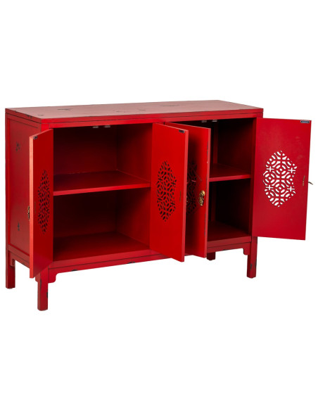 Buffet oriental 4 portes bois rouge antique 120x40x86,5 cm Liomio  - 2