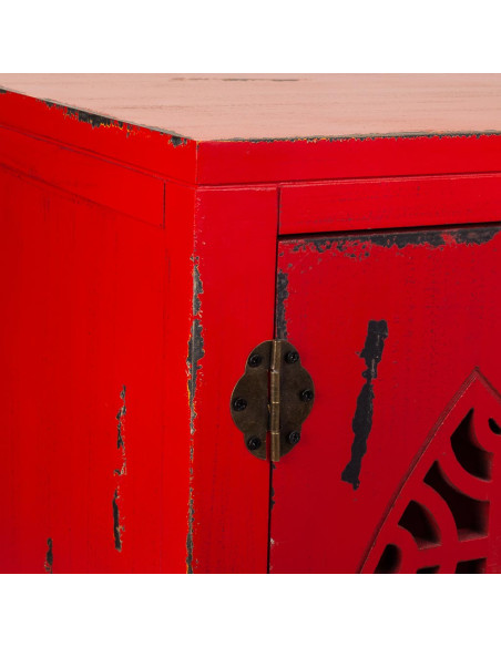 Buffet oriental 4 portes bois rouge antique 120x40x86,5 cm Liomio  - 3