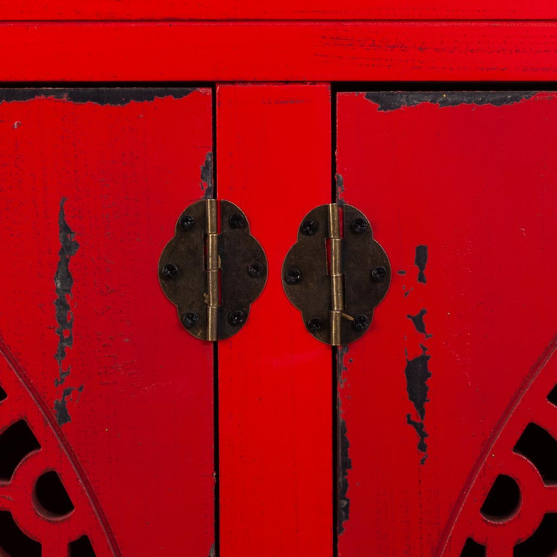 Buffet oriental 4 portes bois rouge antique 120x40x86,5 cm Liomio  - 4