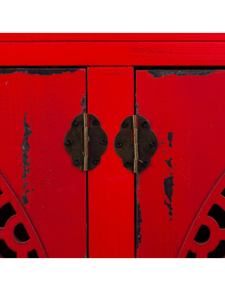 Buffet oriental 4 portes bois rouge antique 120x40x86,5 cm Liomio  - 4