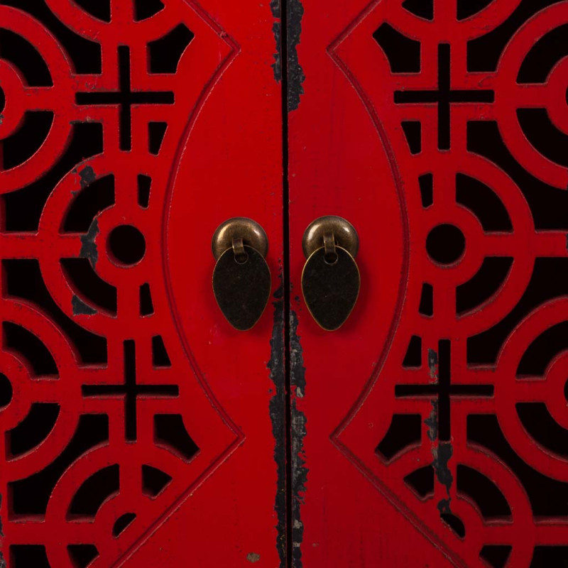 Buffet oriental 4 portes bois rouge antique 120x40x86,5 cm Liomio  - 5