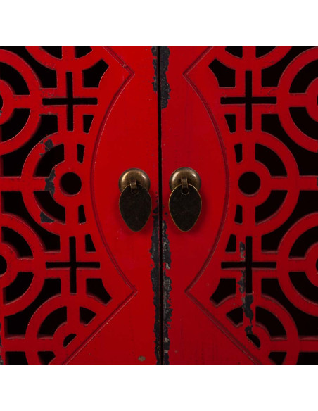 Buffet oriental 4 portes bois rouge antique 120x40x86,5 cm Liomio  - 5