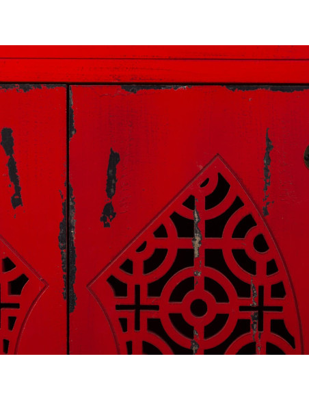 Buffet oriental 4 portes bois rouge antique 120x40x86,5 cm Liomio  - 6