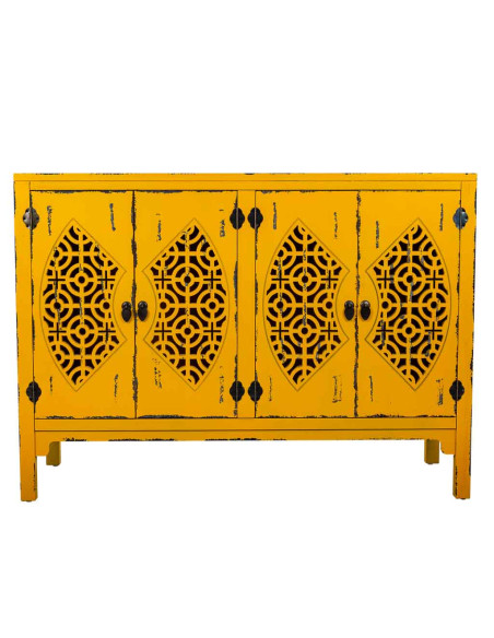 Buffet oriental 4 portes bois jaune moutarde 120x40x86,5 cm Liomio  - 3