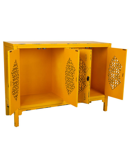 Buffet oriental 4 portes bois jaune moutarde 120x40x86,5 cm Liomio  - 4