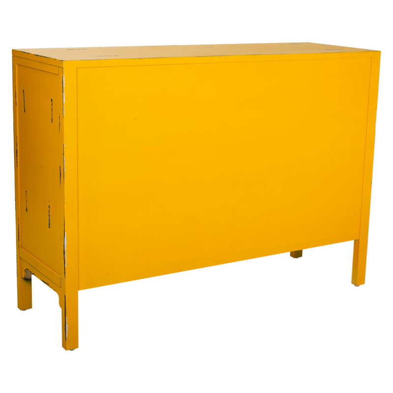 Buffet oriental 4 portes bois jaune moutarde 120x40x86,5 cm Liomio  - 5