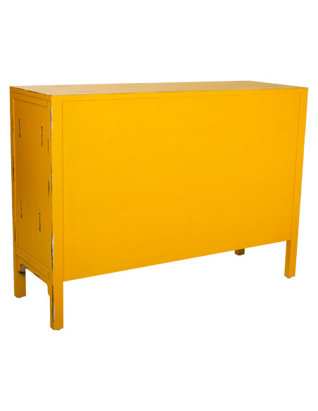 Buffet oriental 4 portes bois jaune moutarde 120x40x86,5 cm Liomio  - 5