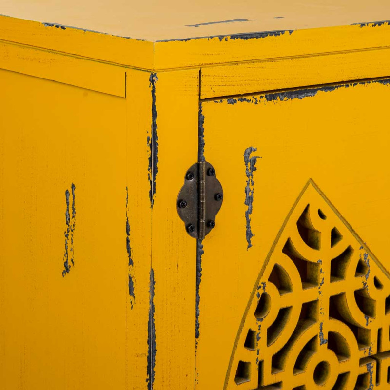 Buffet oriental 4 portes bois jaune moutarde 120x40x86,5 cm Liomio  - 6