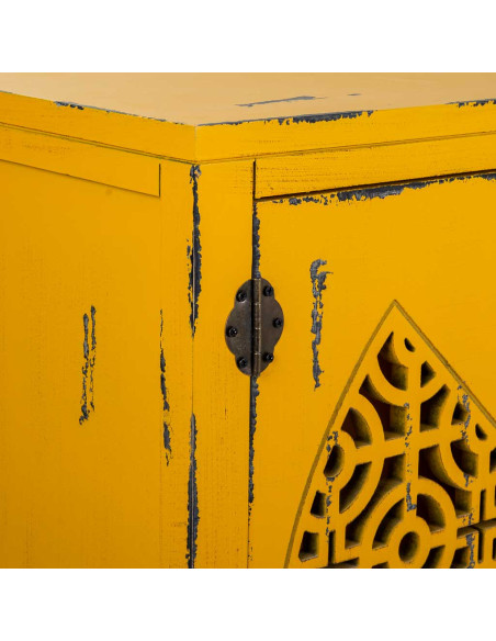 Buffet oriental 4 portes bois jaune moutarde 120x40x86,5 cm Liomio  - 6