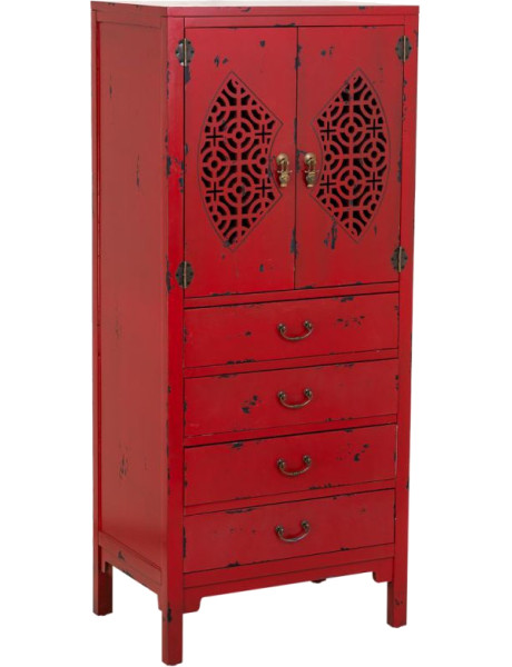 Armoire chinoise bois et MDF rouge antique 60x40x140 cm Liomio  - 1