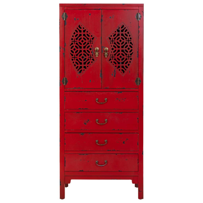 Armoire chinoise bois et MDF rouge antique 60x40x140 cm Liomio  - 2