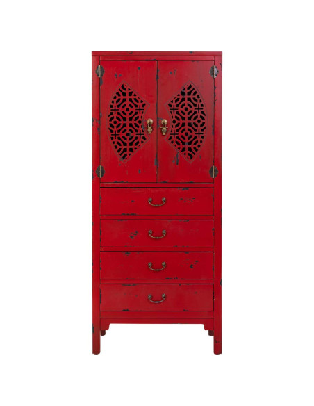 Armoire chinoise bois et MDF rouge antique 60x40x140 cm Liomio  - 2