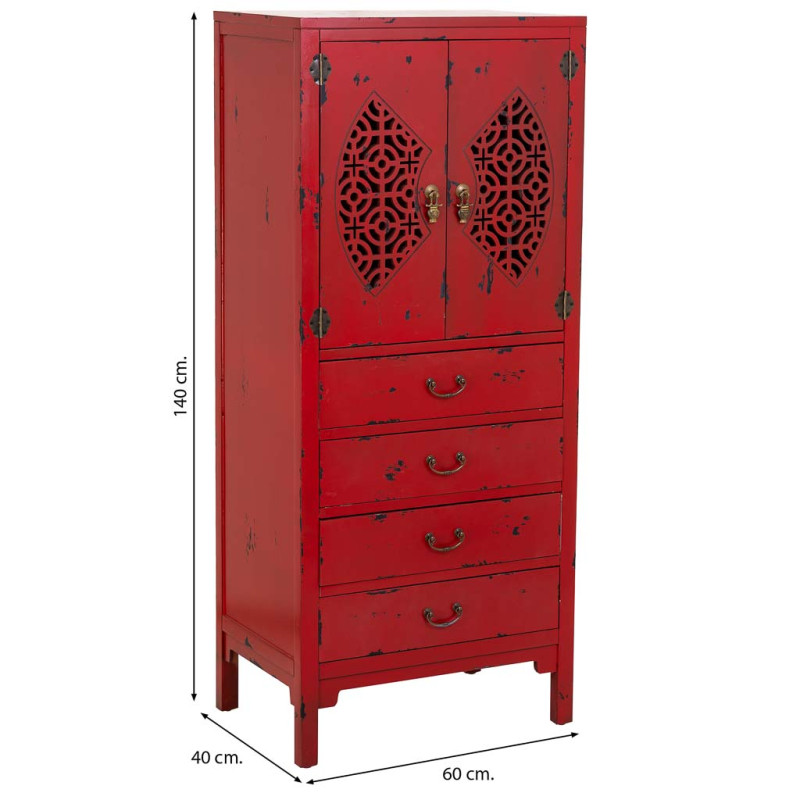 Armoire chinoise bois et MDF rouge antique 60x40x140 cm Liomio  - 8