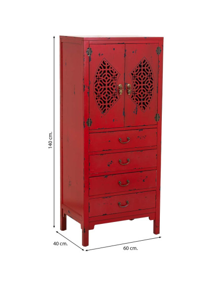 Armoire chinoise bois et MDF rouge antique 60x40x140 cm Liomio  - 8