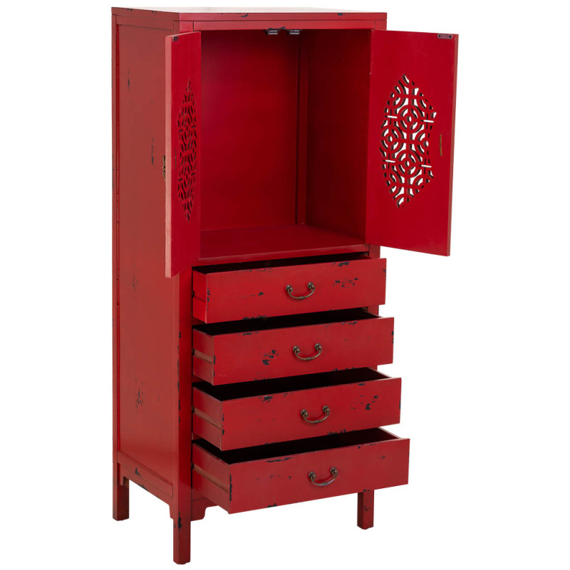 Armoire chinoise bois et MDF rouge antique 60x40x140 cm Liomio  - 3