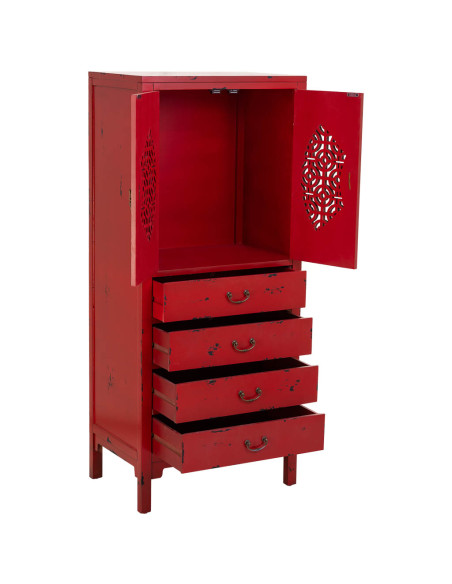 Armoire chinoise bois et MDF rouge antique 60x40x140 cm Liomio  - 3