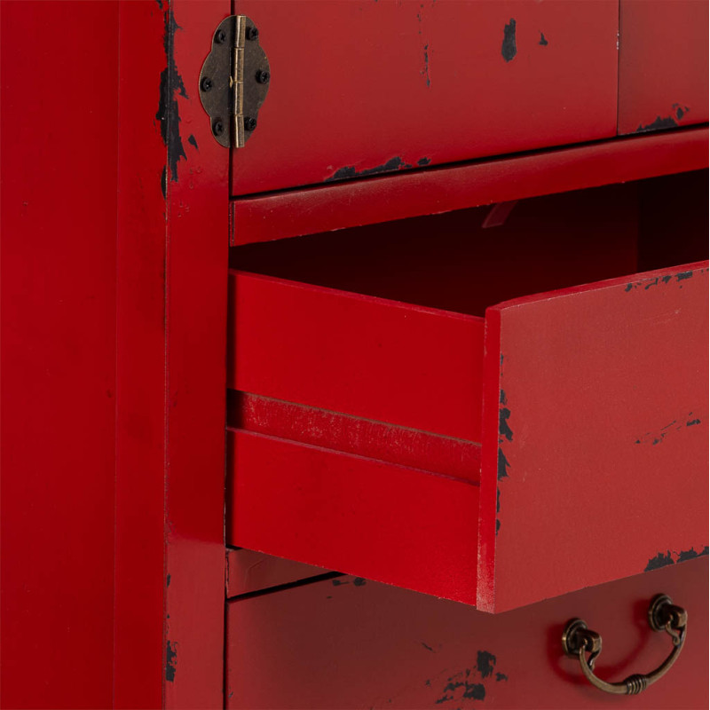 Armoire chinoise bois et MDF rouge antique 60x40x140 cm Liomio  - 5