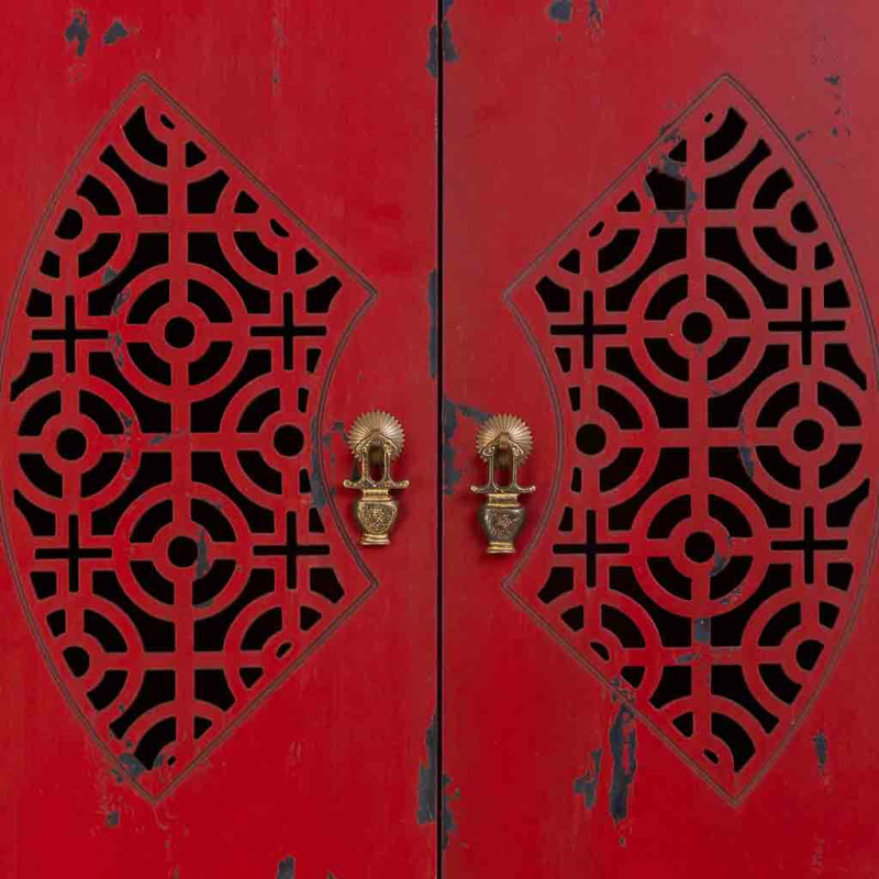 Armoire chinoise bois et MDF rouge antique 60x40x140 cm Liomio  - 6