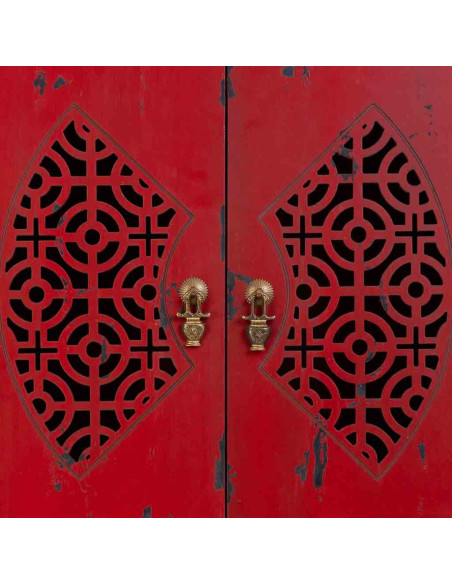 Armoire chinoise bois et MDF rouge antique 60x40x140 cm Liomio  - 6