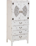 Armoire chinoise blanche 2 portes 4 tiroirs bois et MDF 60x40x140 cm Liomio