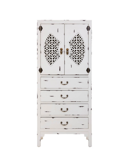 Armoire chinoise blanche 2 portes 4 tiroirs bois et MDF 60x40x140 cm Liomio  - 3
