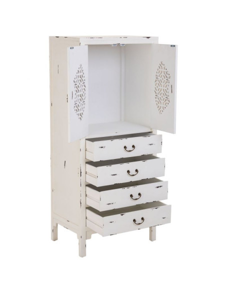 Armoire chinoise blanche 2 portes 4 tiroirs bois et MDF 60x40x140 cm Liomio  - 4