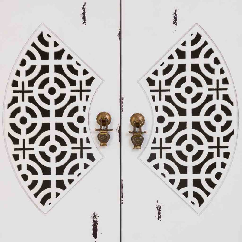 Armoire chinoise blanche 2 portes 4 tiroirs bois et MDF 60x40x140 cm Liomio  - 7