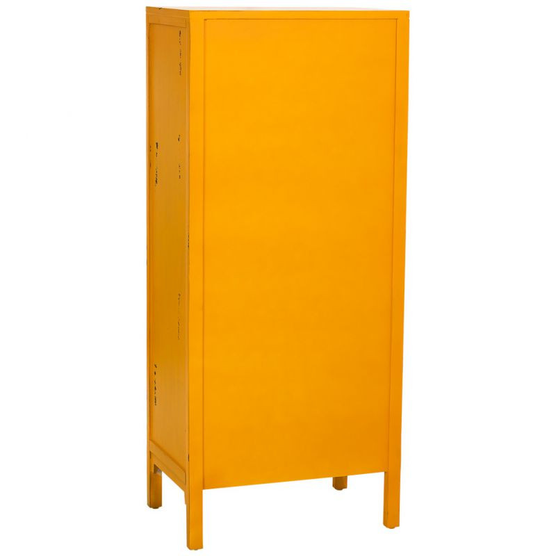 Armoire chinoise jaune moutarde bois 2 portes 4 tiroirs 60x40x140 cm Liomio  - 4