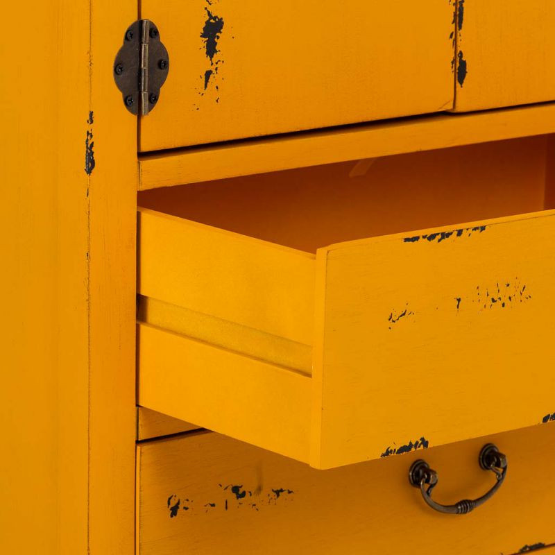 Armoire chinoise jaune moutarde bois 2 portes 4 tiroirs 60x40x140 cm Liomio  - 5