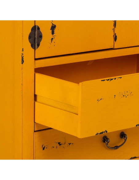 Armoire chinoise jaune moutarde bois 2 portes 4 tiroirs 60x40x140 cm Liomio  - 5