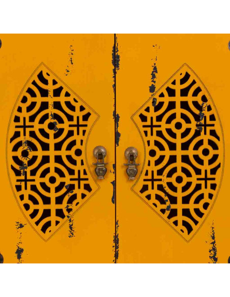 Armoire chinoise jaune moutarde bois 2 portes 4 tiroirs 60x40x140 cm Liomio  - 6