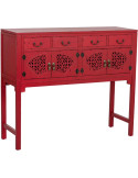 Console d’entrée chinoise rouge bois et MDF 120x40x102 cm Liomio