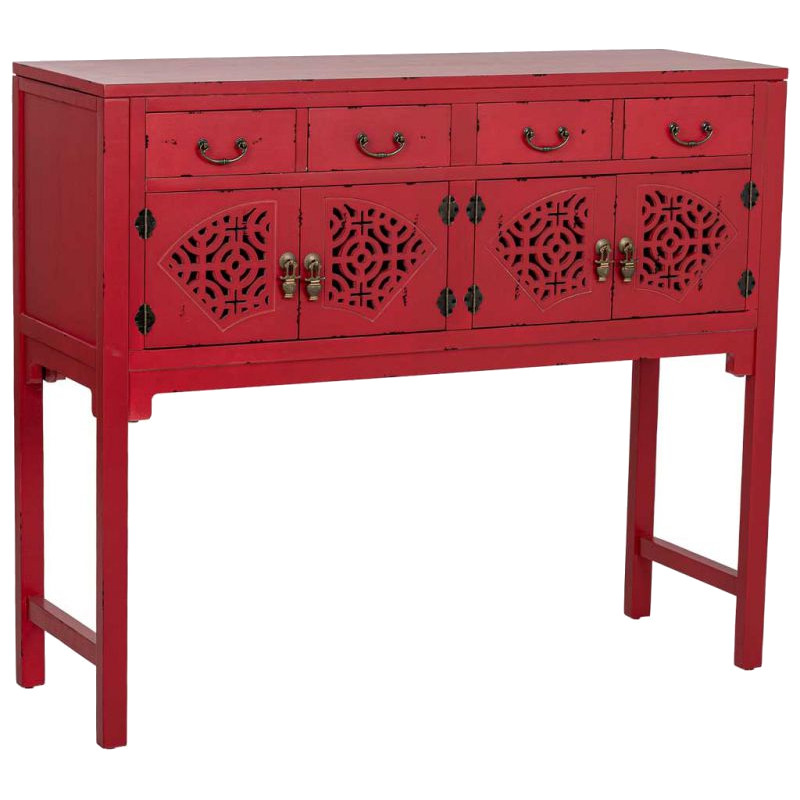 Console d’entrée chinoise rouge bois et MDF 120x40x102 cm Liomio  - 1