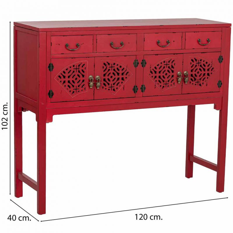 Console d’entrée chinoise rouge bois et MDF 120x40x102 cm Liomio  - 9