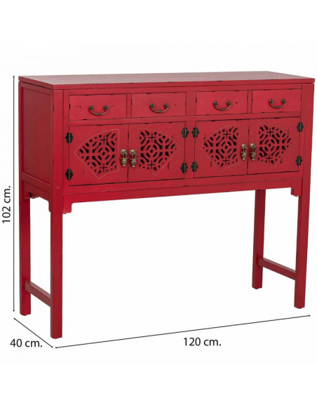 Console d’entrée chinoise rouge bois et MDF 120x40x102 cm Liomio  - 9