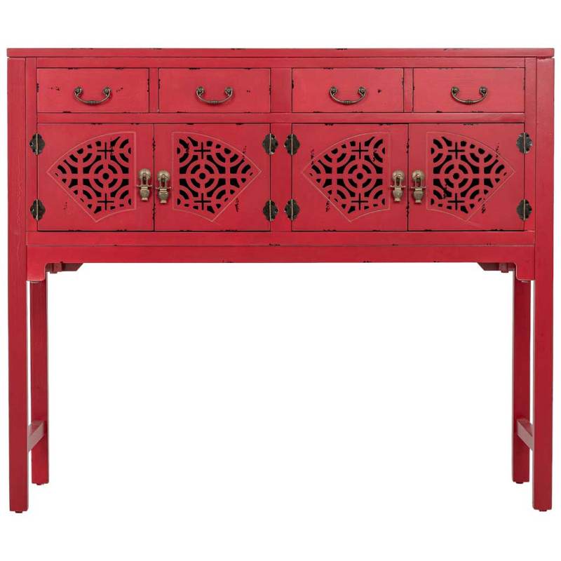 Console d’entrée chinoise rouge bois et MDF 120x40x102 cm Liomio  - 3