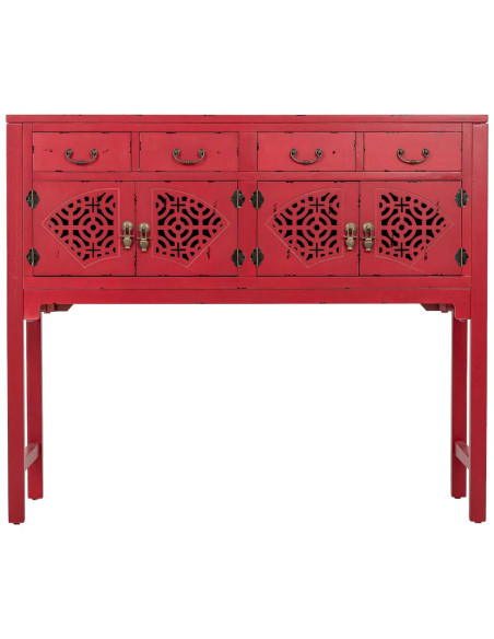 Console d’entrée chinoise rouge bois et MDF 120x40x102 cm Liomio  - 3