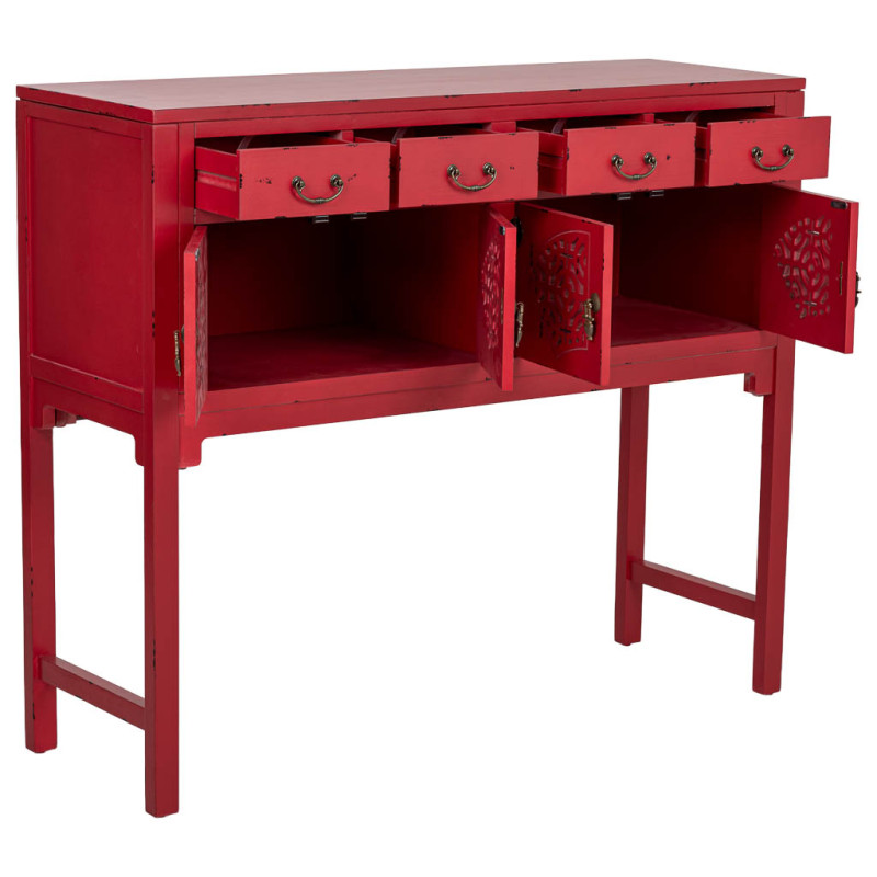 Console d’entrée chinoise rouge bois et MDF 120x40x102 cm Liomio  - 4