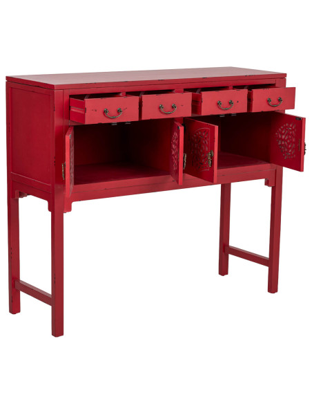 Console d’entrée chinoise rouge bois et MDF 120x40x102 cm Liomio  - 4