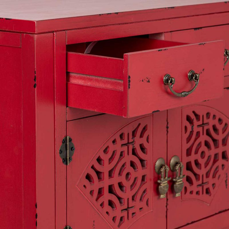 Console d’entrée chinoise rouge bois et MDF 120x40x102 cm Liomio  - 6