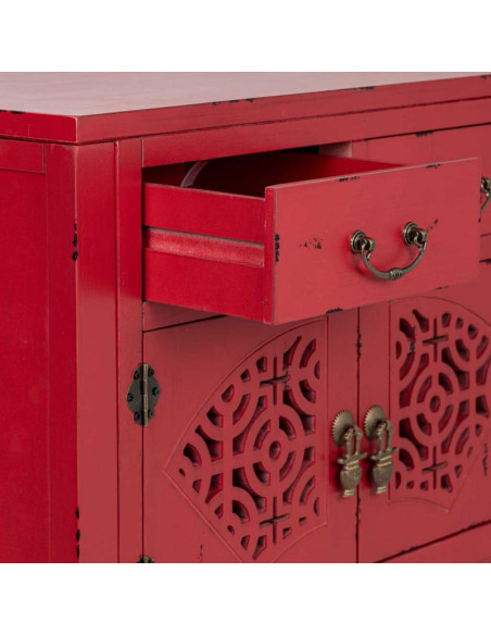 Console d’entrée chinoise rouge bois et MDF 120x40x102 cm Liomio  - 6